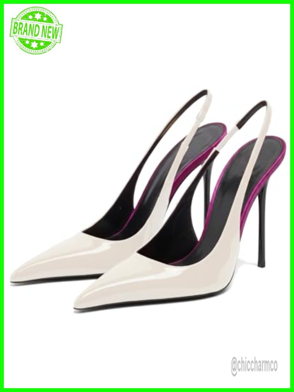 Pointed Toe Slingback Stiletto Heels Faux Leather Pumps